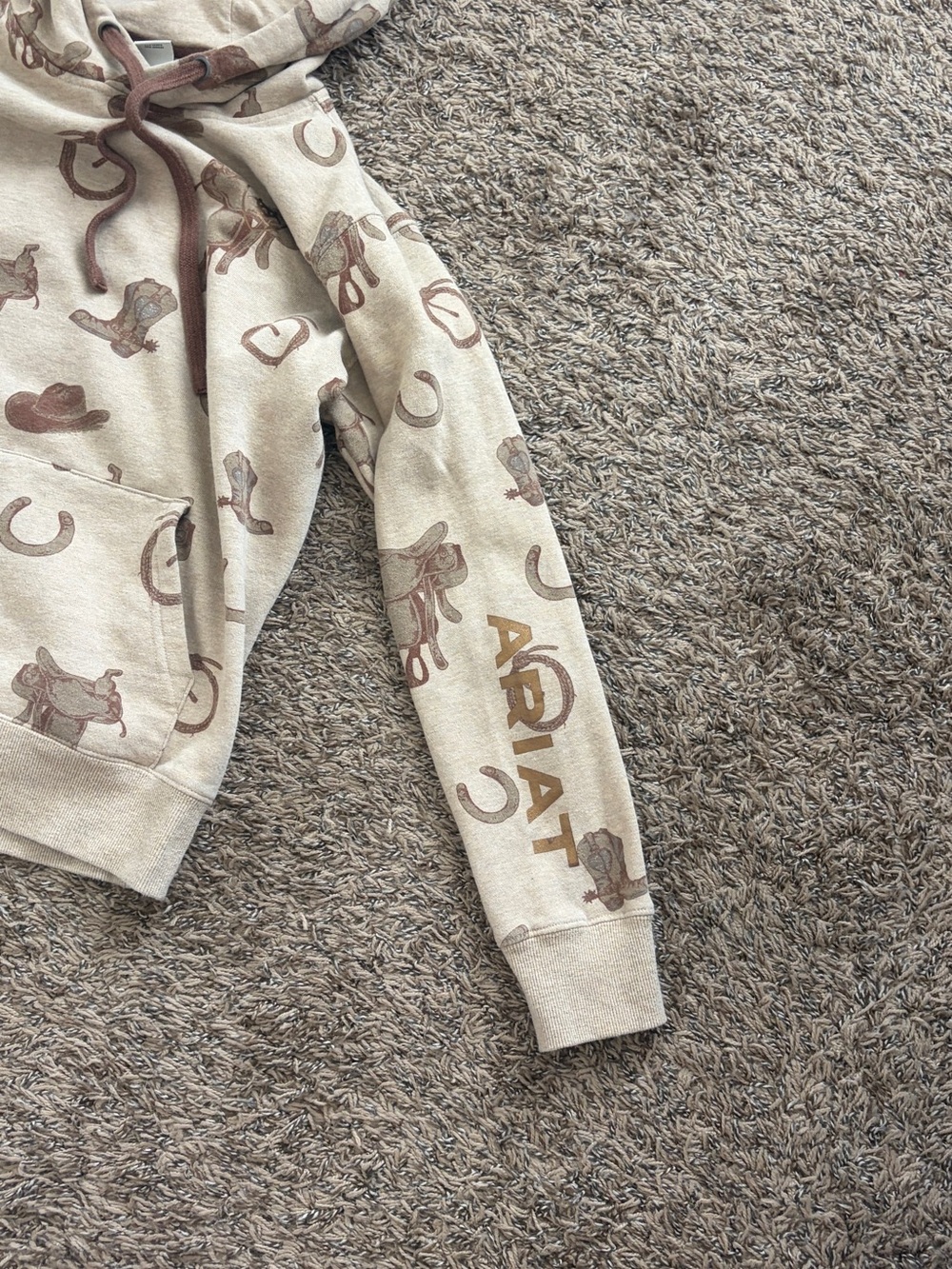 Ariat Beige & Brown Western Print Hoodie Sweater - Picture 2 of 5